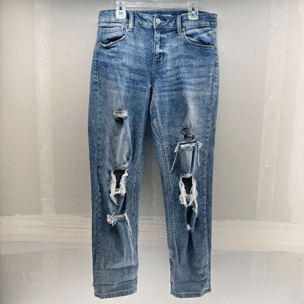 Eunina Women's Jean Frankie Girlfriend Mid Rise Crop Destroyed Blue Size 3 30x26